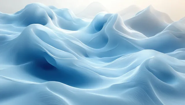 Minimalist blue wave landscape with soft gradients and misty horizon depth lines