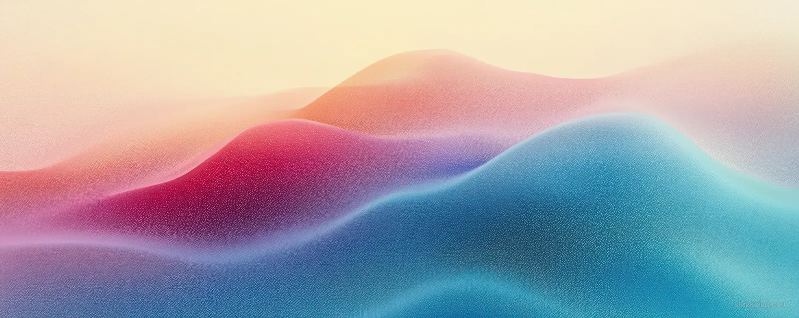 Pastel abstract landscape with soft gradient hills, glowing haze, and subtle grain texture.