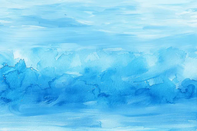 Blue watercolor abstract background with mottled texture and white streaks across the surface.