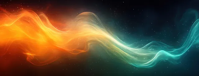 Surreal abstract artwork with glowing green-orange waves on a dark background, creating a vibrant and dynamic visual effect.