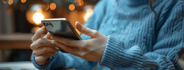 A person holds a smartphone with a glowing screen displaying social media style icons for messaging and posting.