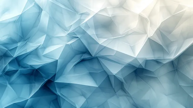 Aquamarine low-poly geometric facets form a gradient background with sharp angles and subtle glass reflections.