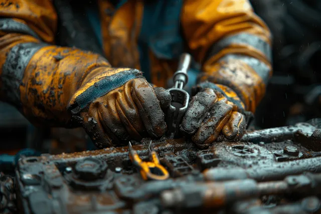 Close-Up of Mechanic Hands Repairing a Car Engine in a Workshop