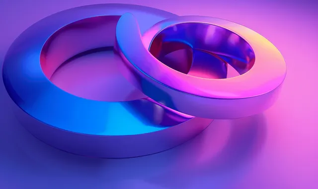 Minimal 3D abstract rings with glowing blue and purple curves on a gradient backdrop