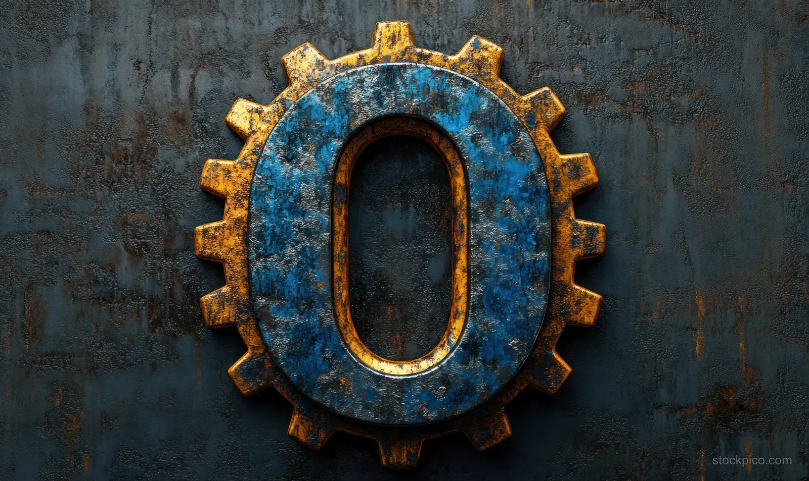 2025 New Year Industrial Template with Cogwheel Ornament and Blue Mechanical Backdrop