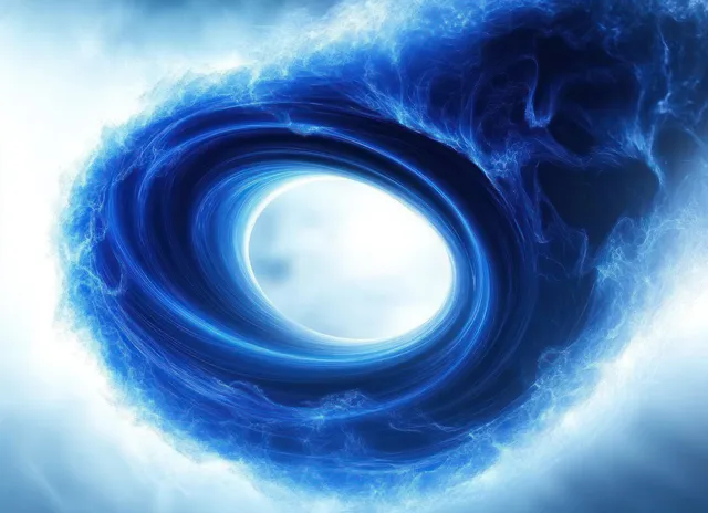 A blue swirling vortex with a bright glowing center surrounded by mist and electric wisps.