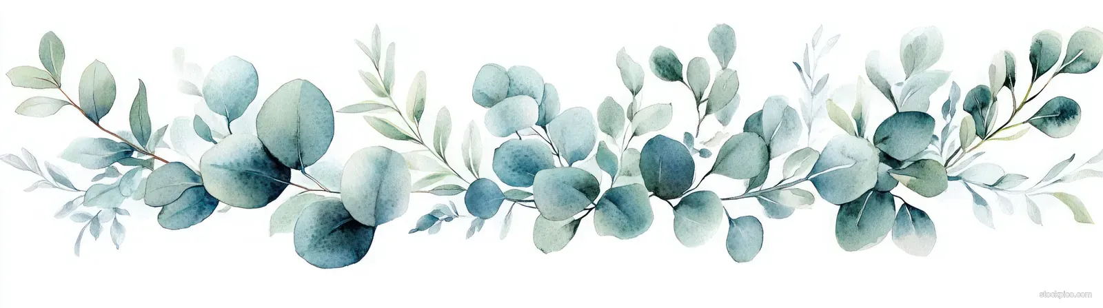 Watercolor eucalyptus leaves and jasmine blossoms form a soft botanical border across a light background.
