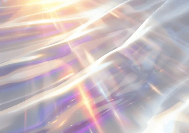 Prismatic rainbow sunlight shimmer overlay across soft abstract light waves background