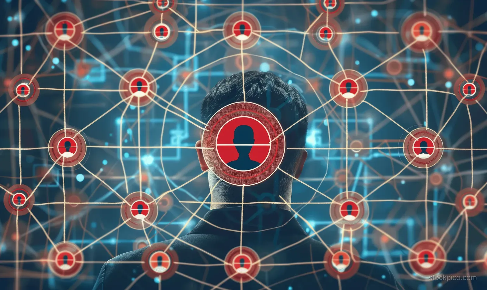 Encrypted padlock and connected network nodes float over a digital community map with blue data lines.