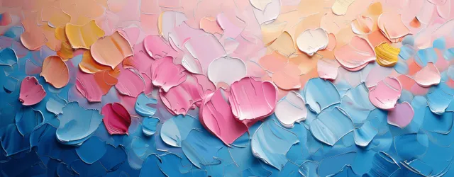 Pastel pink and blue rose petals layered into a textured abstract background.