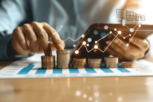 Illustration depicting strategic financial planning with digital charts and investment concepts for business growth.