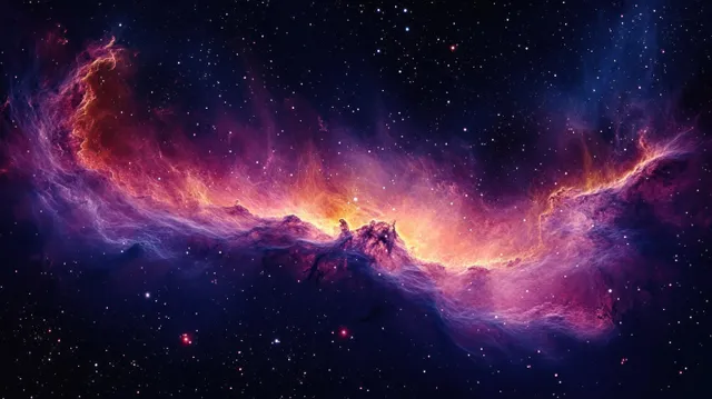 Vibrant cosmic nebula with swirling plasma clouds and scattered stars across a dark night sky.