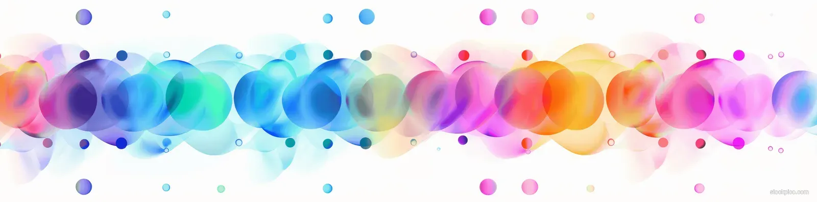 Scattered iridescent watercolor circles and paint-like blobs with multicolor gradients across a transparent background.