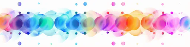 Scattered iridescent watercolor circles and paint-like blobs with multicolor gradients across a transparent background.