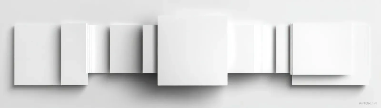 Stacked blank A4 paper sheets arranged in a minimalist layout under soft natural light with gentle shadows.
