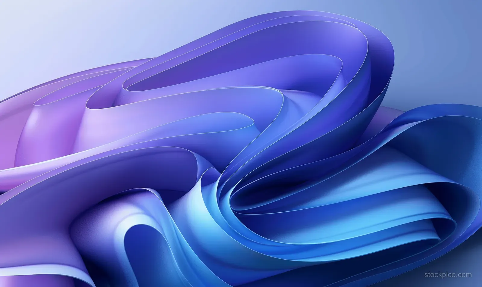 Abstract blue and purple 3D curves on a soft gradient background.