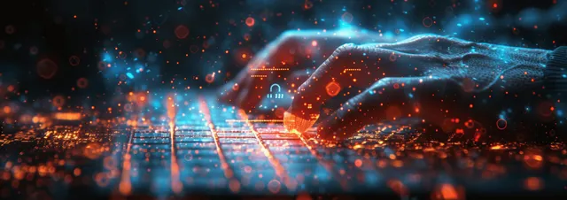 Businessman Typing Digital Padlock Code in Cyber Security Interface