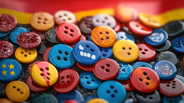 Colorful button collage symbolizing voting choices in Germany election concept
