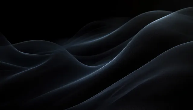 Black abstract flowing waves sweeping across a dark minimalist background