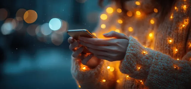 Man hand typing username and password on smartphone in office, glowing blurred lights
