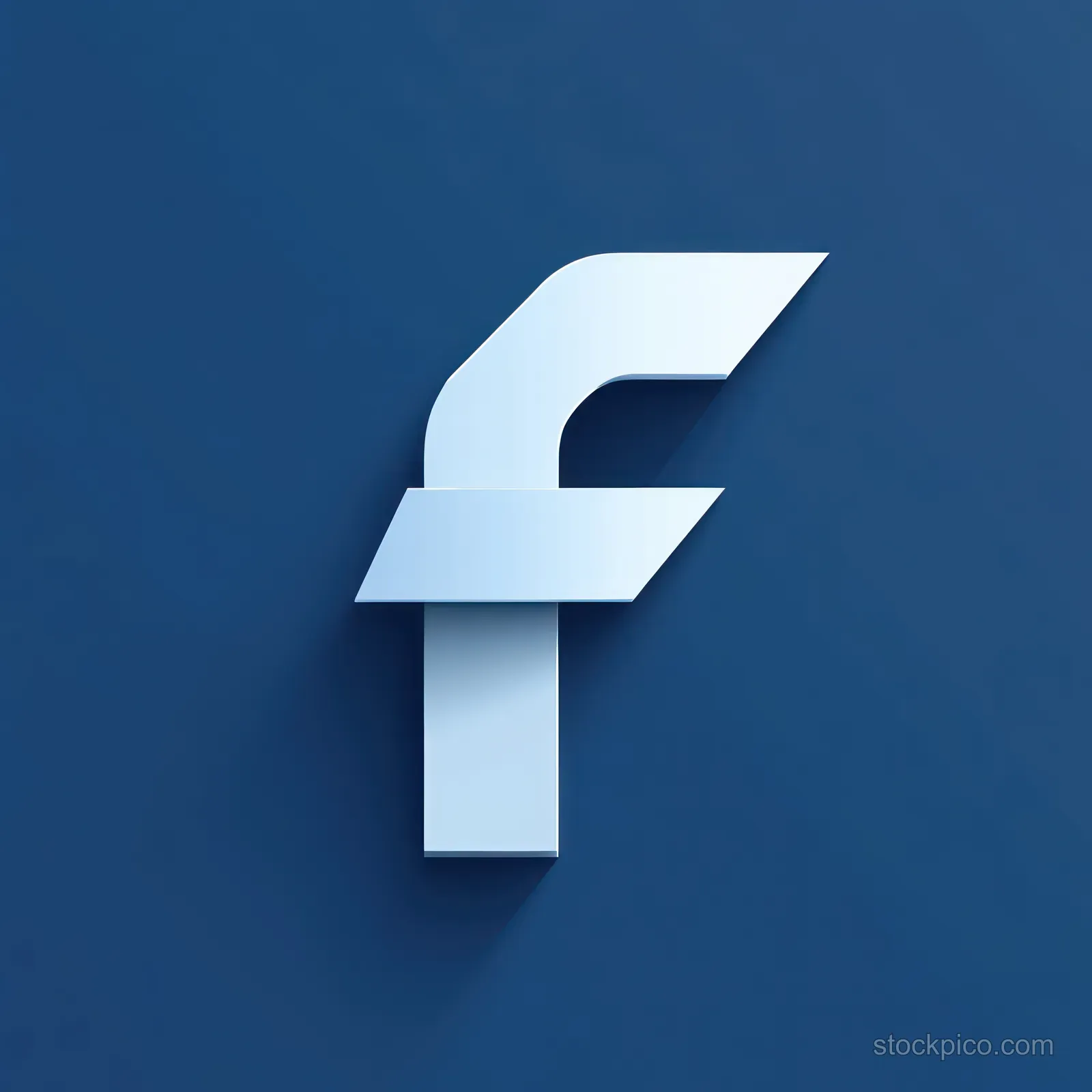 Light blue 3D letter F on a dark blue background with layered depth and a soft shadow.