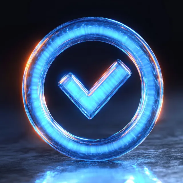 3D glowing blue checkmark icon inside a circle with soft ambient light with User Interface Icons