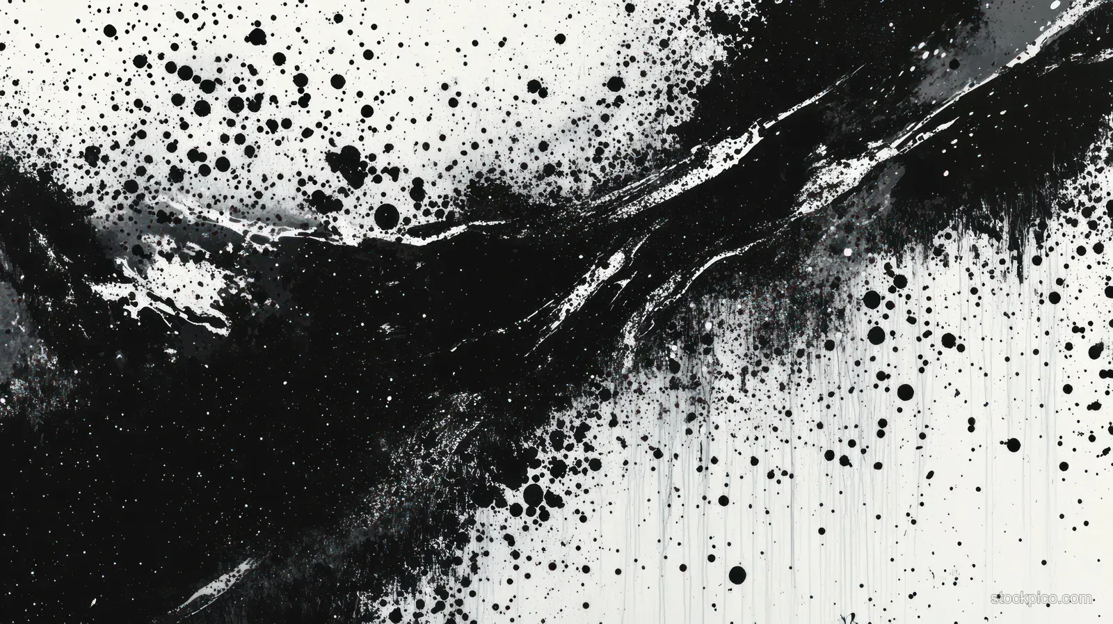 Black and white ink splatter and cracked grunge lines form a diagonal high-contrast texture background.