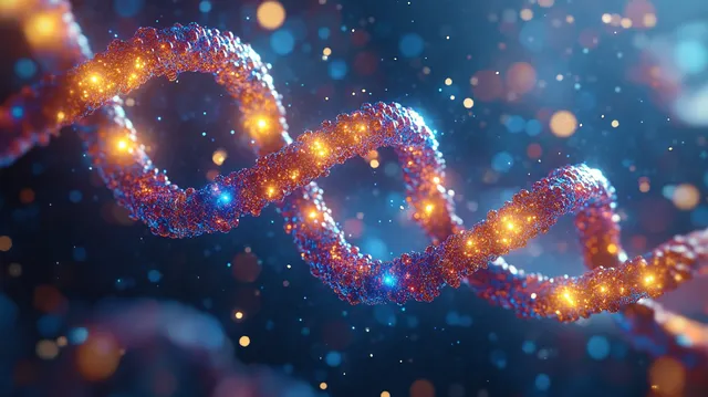 Glowing Double Helix DNA Strand in Dark Blue Molecular Space