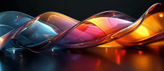 Glowing ribbon waves with colorful neon reflections across a dark abstract background
