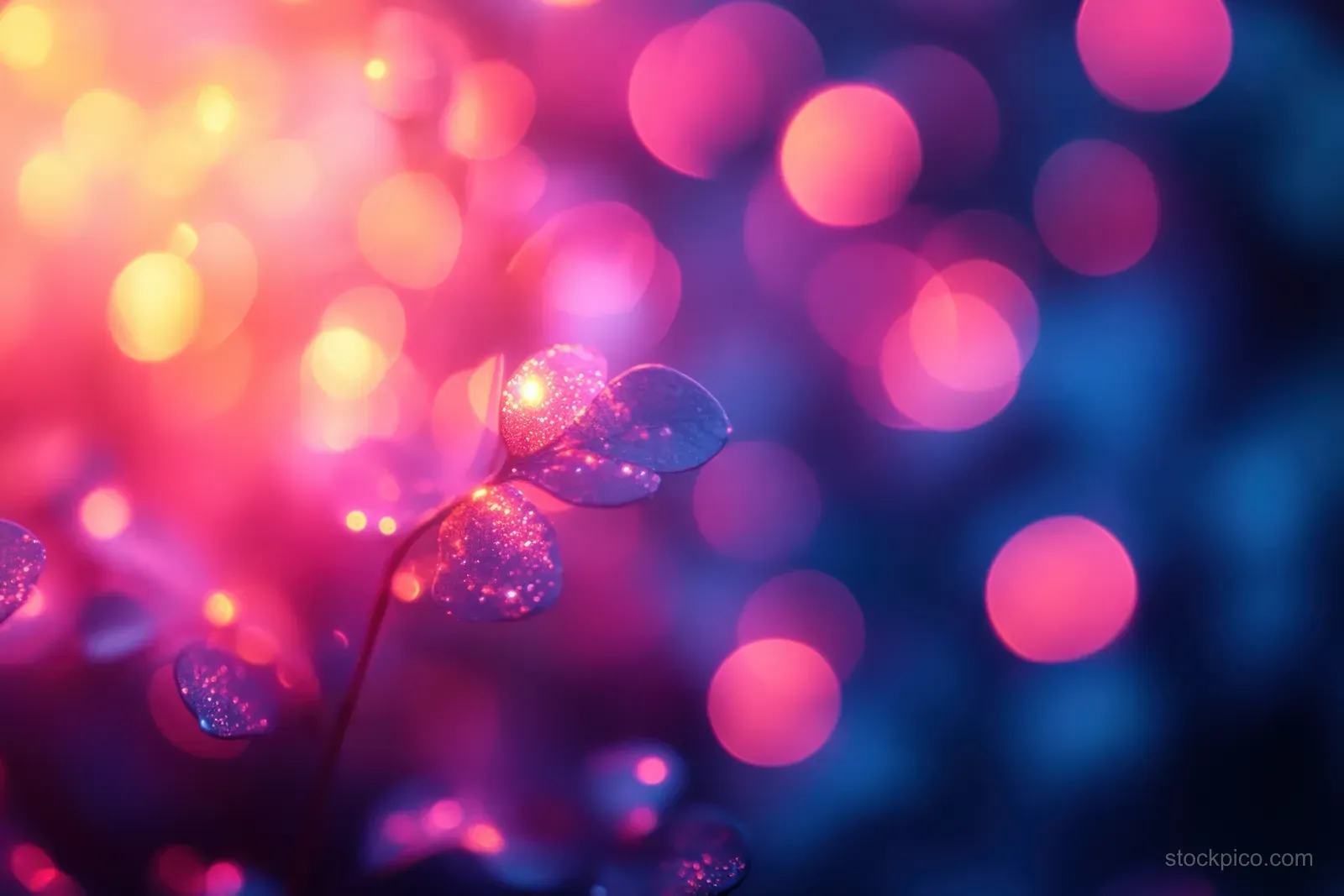 Soft pastel interior background with glowing bokeh spheres and subtle light reflections.