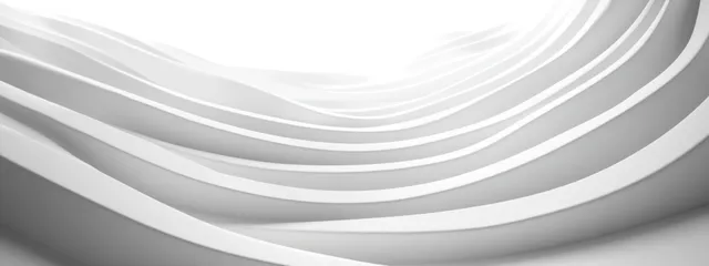 Curved white lines form a tunnel-like abstract corridor with soft shadows and layered depth.