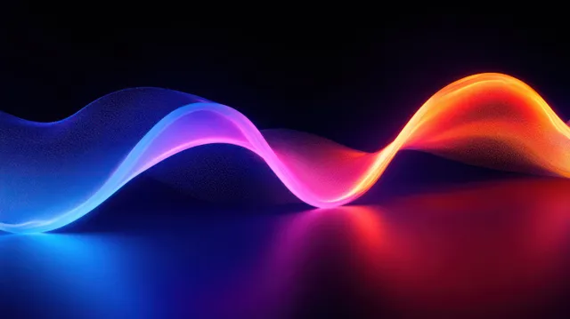 Glowing neon light wave with blue purple pink orange hues flowing across dark background