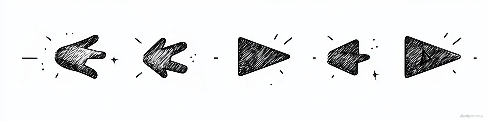 Sketch-style cursor and pointer arrow icons drawn in black on a light background.