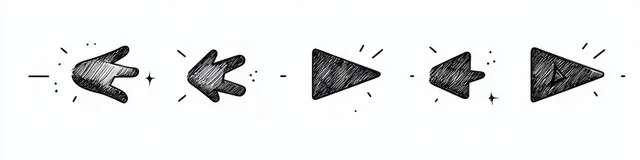 Sketch-style cursor and pointer arrow icons drawn in black on a light background.