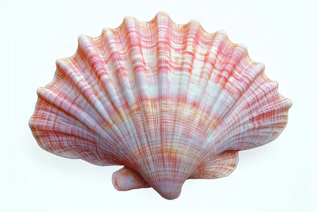 Pink Scallop Seashell Isolated on White with Delicate Stripes