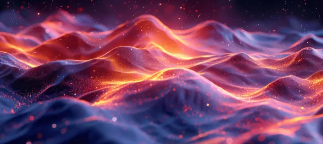Glowing abstract data waves and mountains on a black background