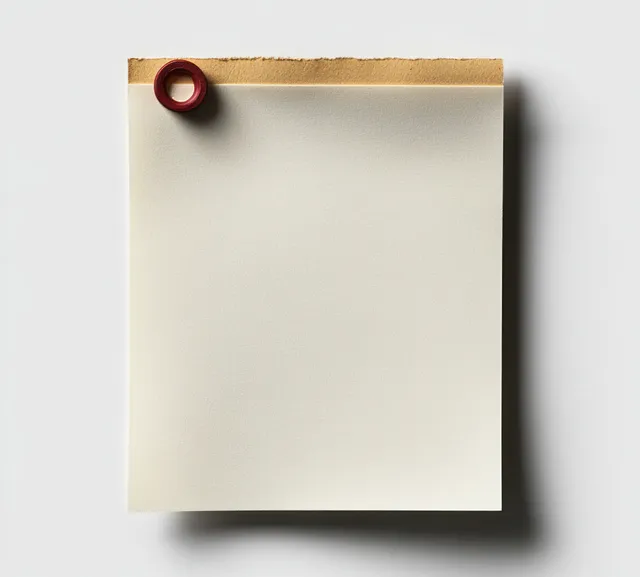Blank sticky note with red tape corner on white office desk background