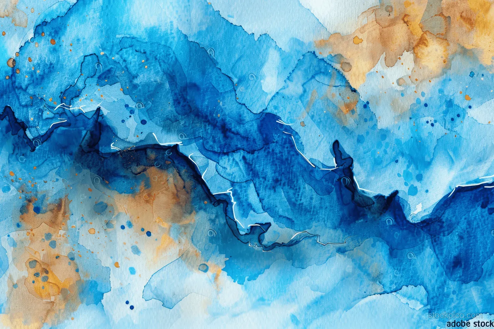 Light blue watercolor wash with layered pastel stains and speckled droplets on textured paper.