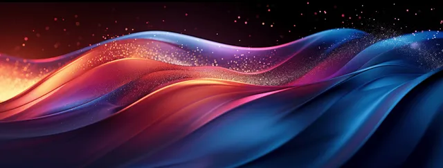 Vibrant abstract background with glowing glass-like ribbons and smooth light trails on a dark modern backdrop.