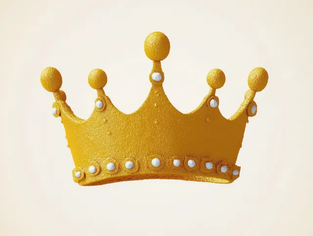 Golden textured crown with white pearl-like studs on light background, regal emblem