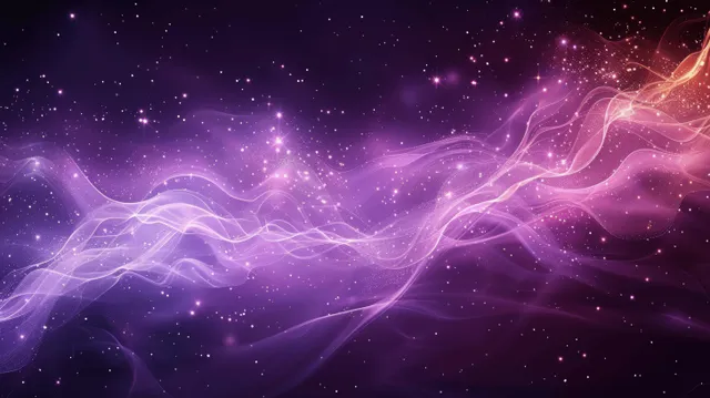 A purple cosmic background shows glowing star particles and swirling luminous light waves.