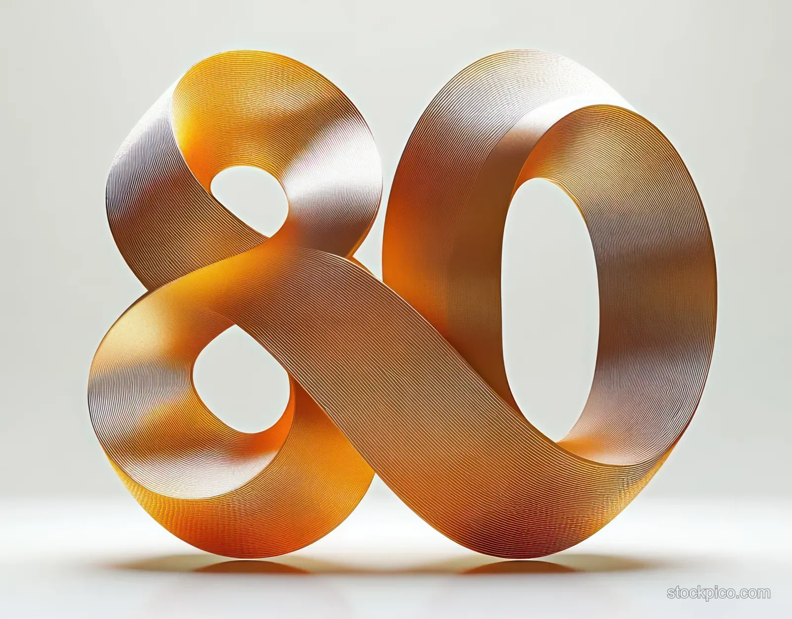 Golden and Silver Metallic Ribbon Infinity and Zero Sculpture on White Background