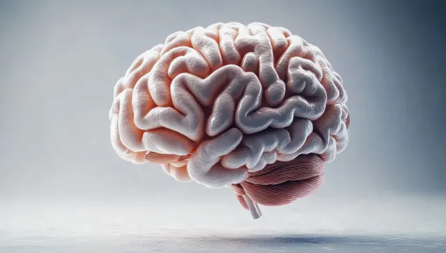Realistic 3D human brain render isolated on a white background under soft diffused lighting.