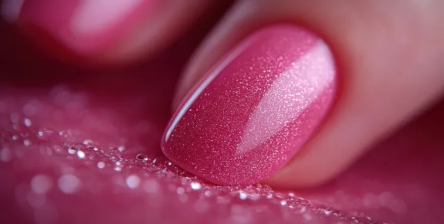 Glossy Pink Nail Polish Application Close-Up in Beauty Salon