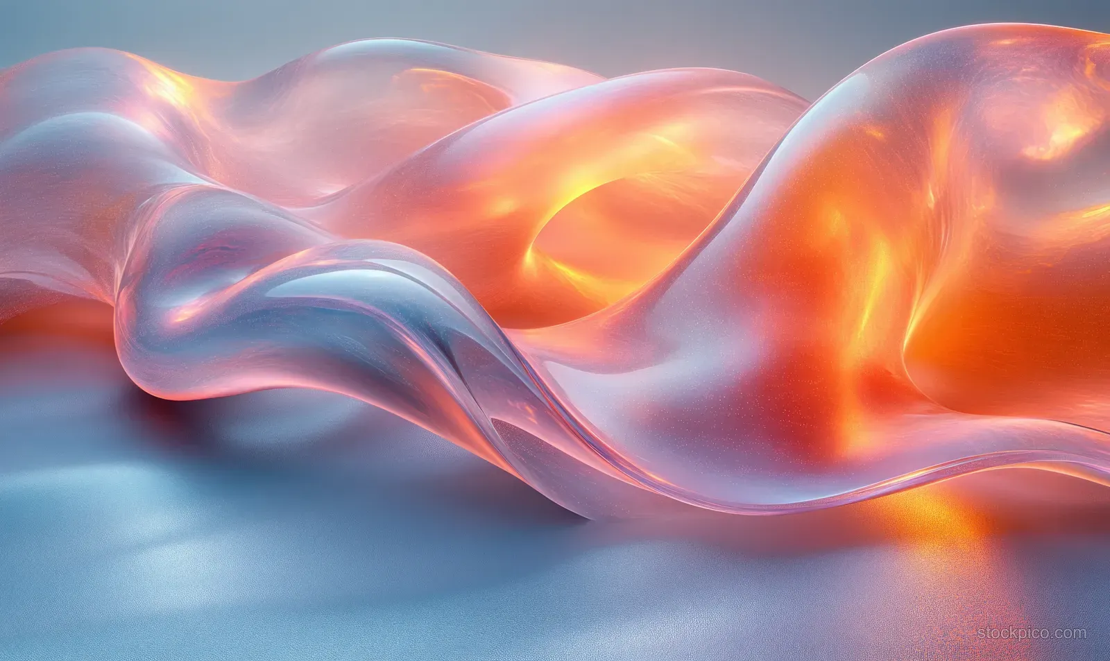 Pastel transparent rings twist in a minimal abstract gradient background with soft blue and orange light.