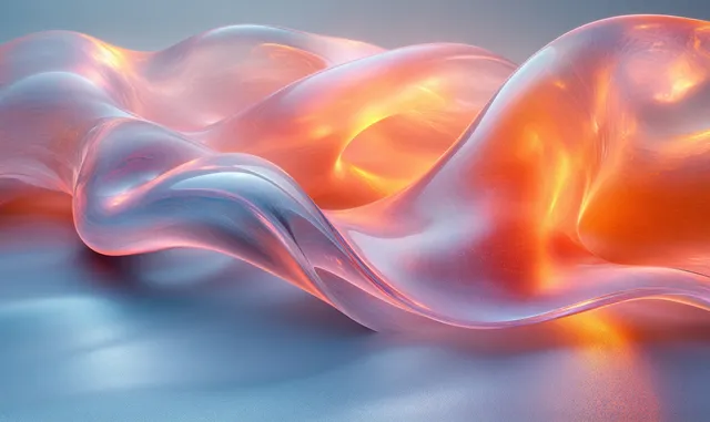 Pastel holographic rings swirl across a minimal abstract gradient background with soft glow