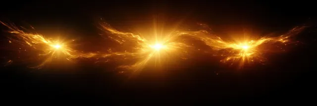 Golden sunburst light streaks exploding outward on a dark black space background