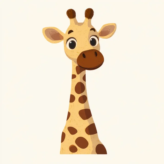 Charming pastel cartoon giraffe with friendly eyes in a soft hand-drawn style on a white background.