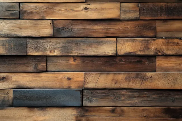 Horizontal wooden panels with varied brown tones and visible grain texture fill the frame.