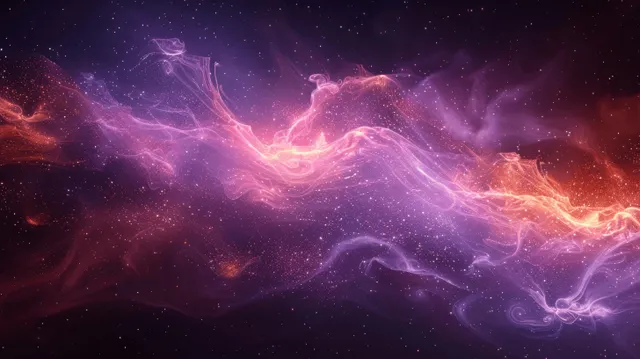 Purple nebula and glowing star trails swirl through dark space with smoke-like energy waves.